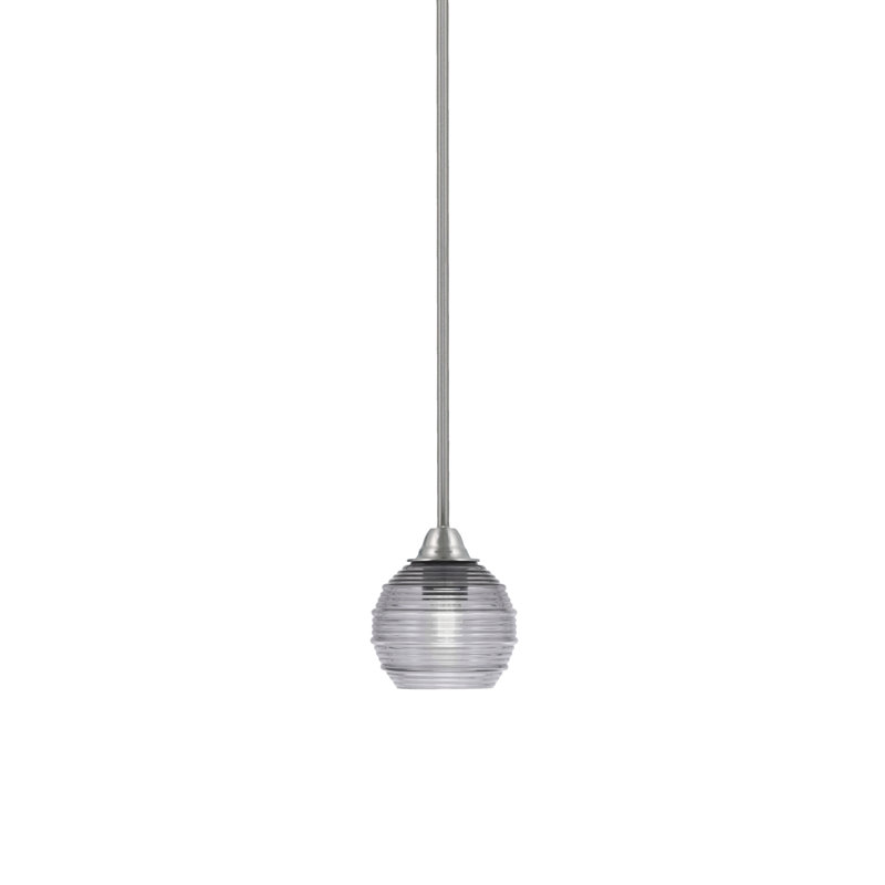 Paramount Mini Pendant Light in Brushed Nickel with Ribbed Smoke Glass