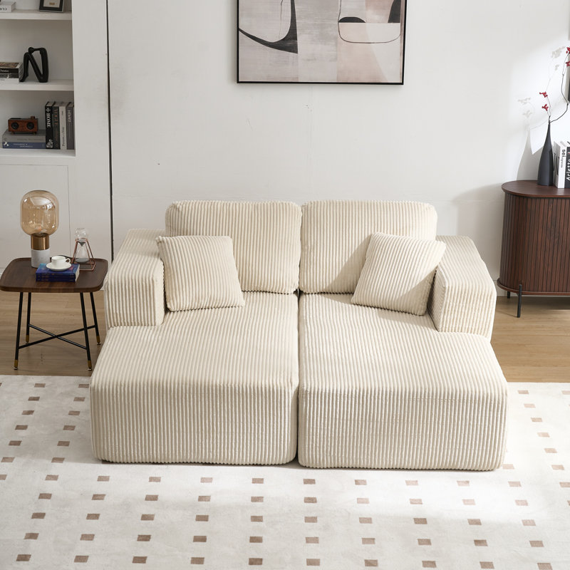 Canapé modulaire en velours côtelé 2 pièces 2 pièces, Velours côtelé beige