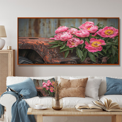 Pivoines par le vieux tracteur III - pivoines, art mural