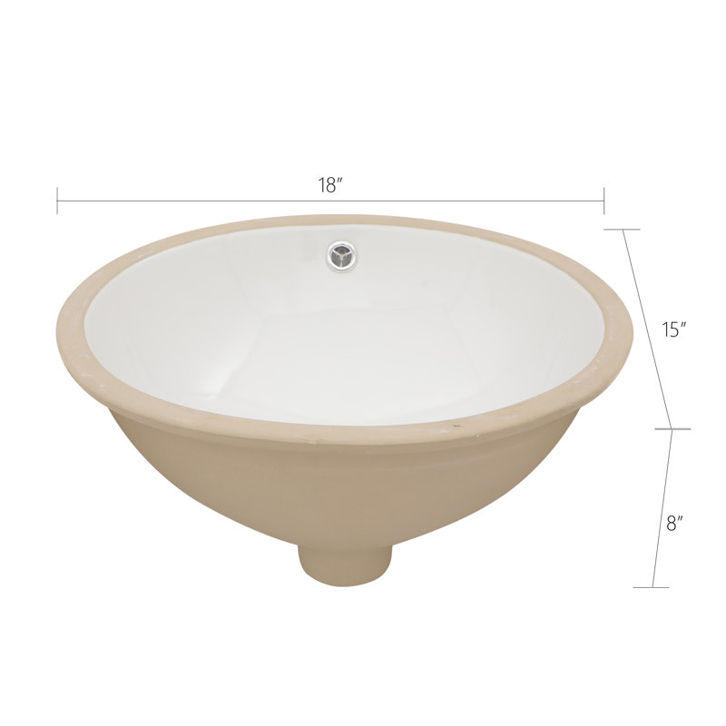 Kichae 18x15'' Ceramic Oval Undermount Bathroom Sink with Overflow