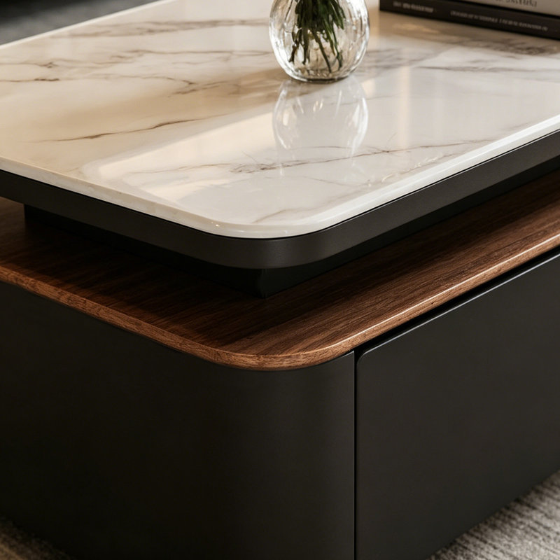 Table basse rectangulaire avec rangement Modern Simplicity, H 16,92 po x l 47,24 po x P 23,62 po, Gris clair / noir