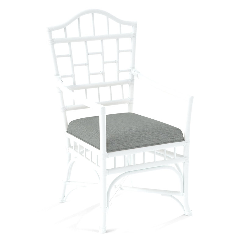 Chippendale Upholstered Arm Chair, Frost White, White Performance Fabric; 0851-94