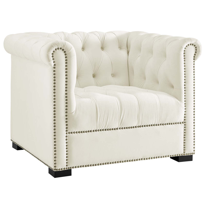 Modway Heritage Upholstered Velvet Armchair, Ivory