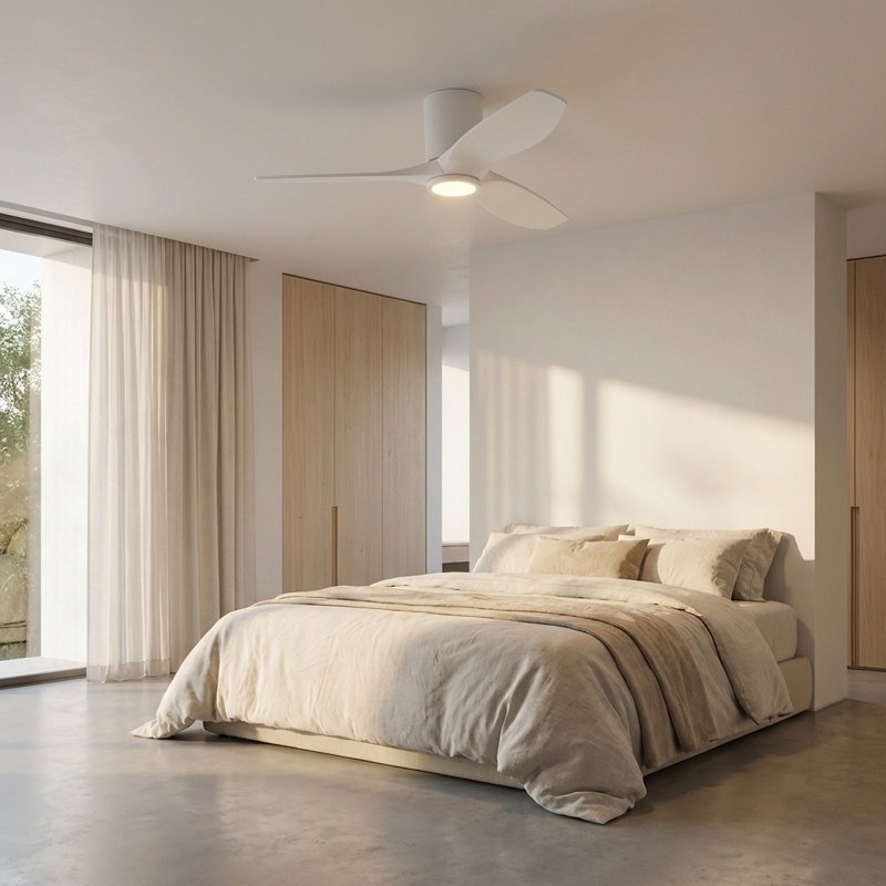 Seyra Smart Hugger LED Ceiling Fan, 44" Wide, Matte White, Matte White