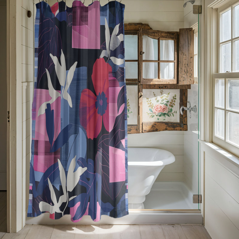 Rideaux de douche standard 1 pièce Abstract Hibiscus, H 74 po x l 71 po