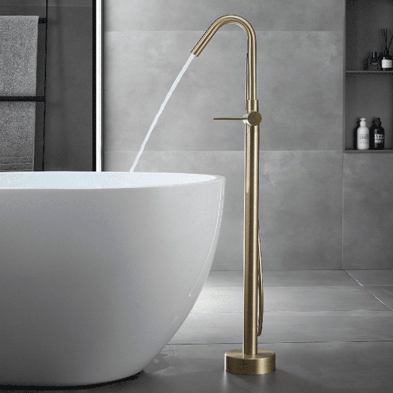 Floor Clawfoot Tub Faucet with Diverter, Brushed Gold