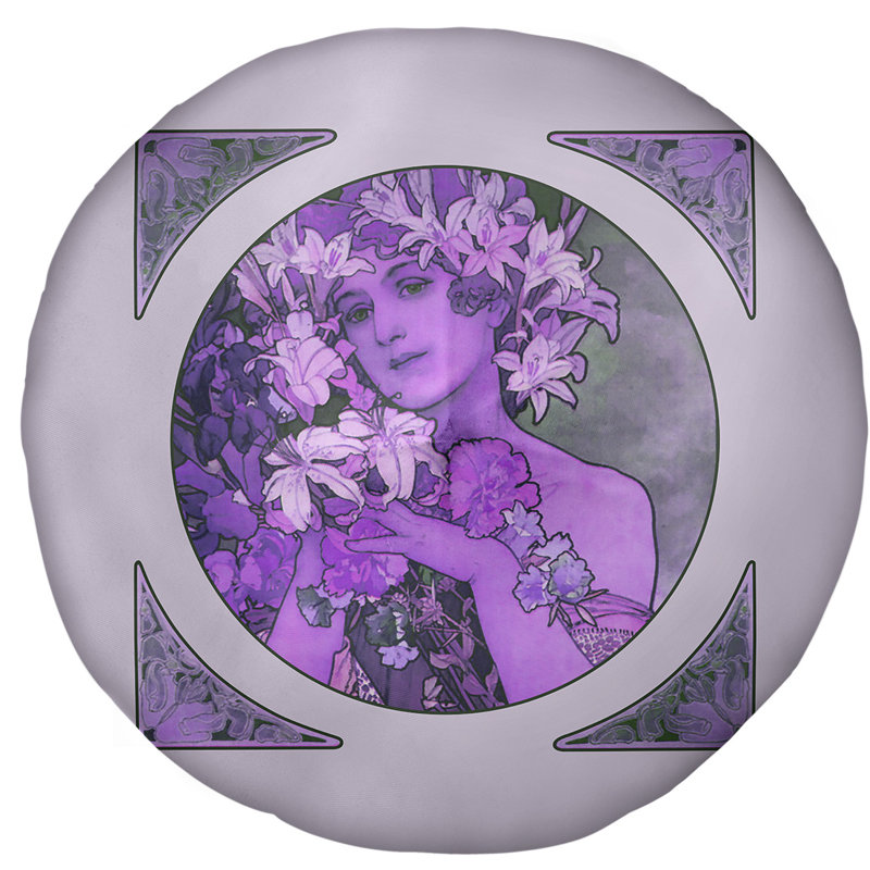 Coussin de sol alphonse mucha couronne of fleurs, 31,5 po x 63 po, Mauve
