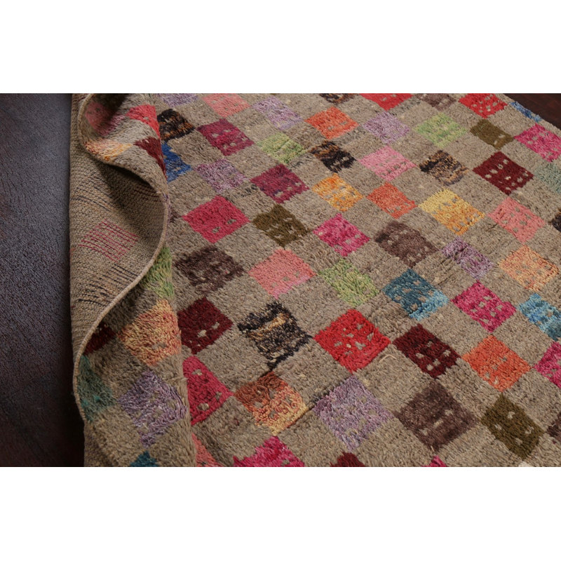 Tapis marocain à carreaux en laine noué à la main 8 x 11