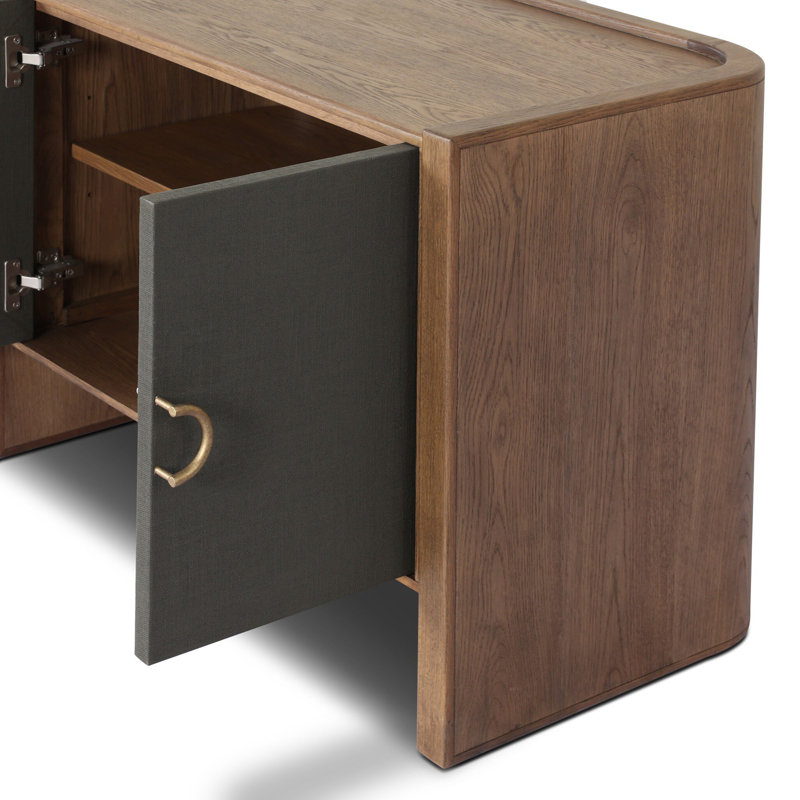 KIRAN Nightstand, Dark Green Lacquered Linen/Amber Oak Veneer