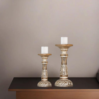 9'' H Wood Tabletop Candlestick