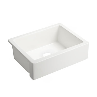 24"L X 19" W Farmhouse/Apron Front White Ceramic Kitchen Sink