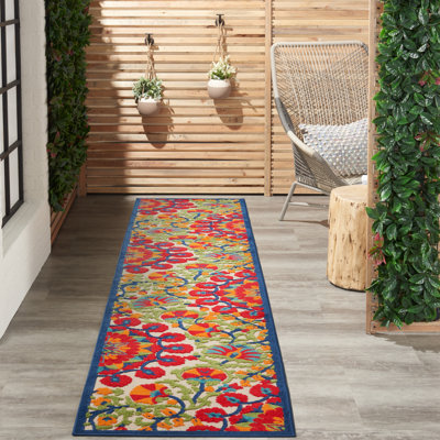 Tapis ivoire, rouge et vert < motif floral pour l'intérieur et l'extérieur Eaglin