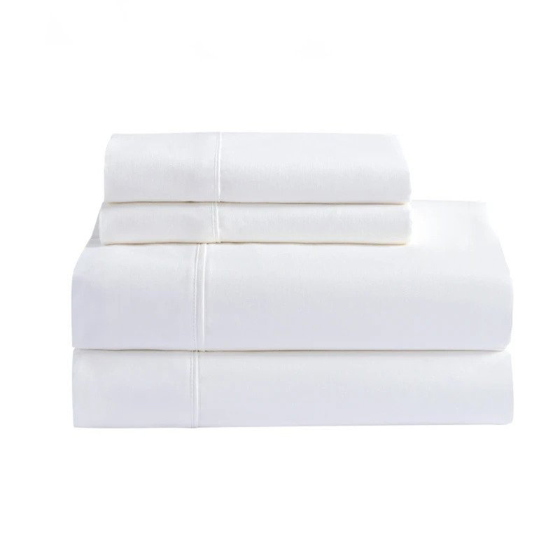 Ensemble de draps 100% coton 400 fils, Ensemble de draps pour très grand lit + un drap-h, Blanc neige