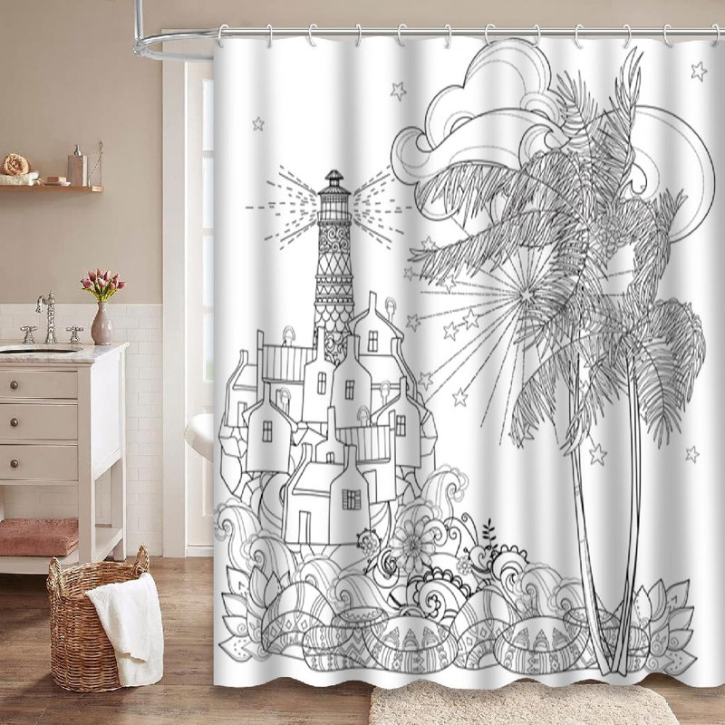 Rideau de douche dessiné avec 12 crochets, L 72 po x l 84 po