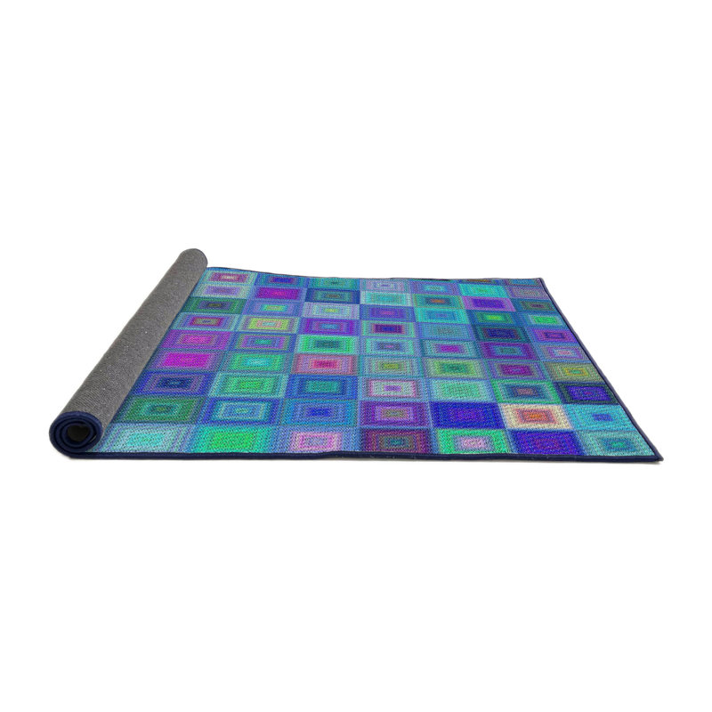 Bleu/vert/Tapis décoratif rose à motifs, Rond 4 pi