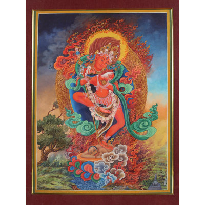 Déesse Newari Vajrayogini (Thangka sans brocart) | Aquarelle sur coton