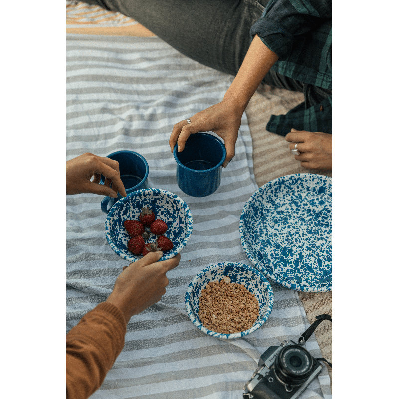Crow Canyon Enamelware Splatter Cereal Bowls, Yellow, Turquoise