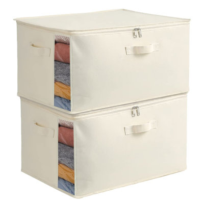 2 Pack Large Canvas Storage Bags Double Zippers Three Handles for Clothes Sweaters Closet Organization