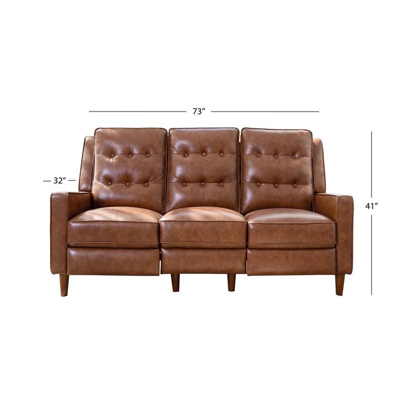Canapé inclinable 73 po en cuir véritable à accoudoirs carrés