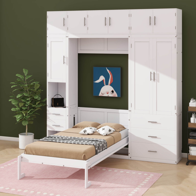 Lit escamotable avec rangement et garde-robe, Lit simple