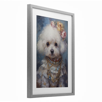 «Victorian Era Bichon Frise», reproduction sous verre encadrée, design par Wumples