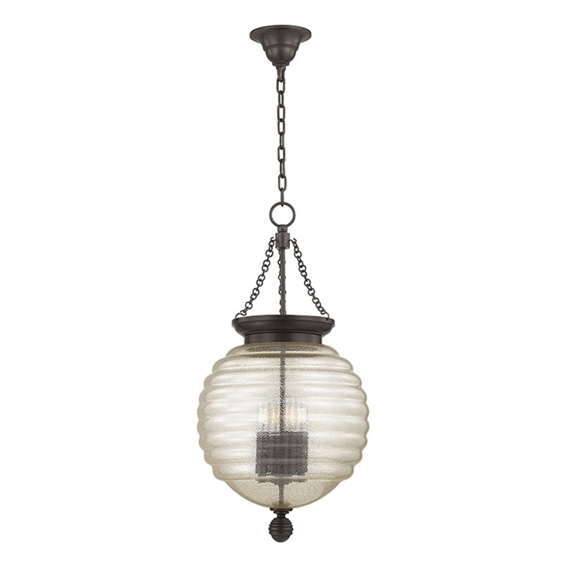 Luminaire suspendu sphérique 1 lumière Coolidge, Laiton vieilli, H 27 po x l 14 po
