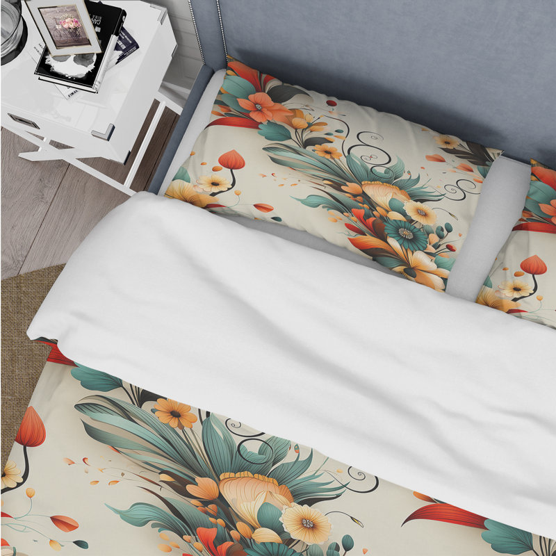Ensemble de housse de couette rétro Bouquet Revival - éclectique, Housse de couette simple + 1 taie décorative stan