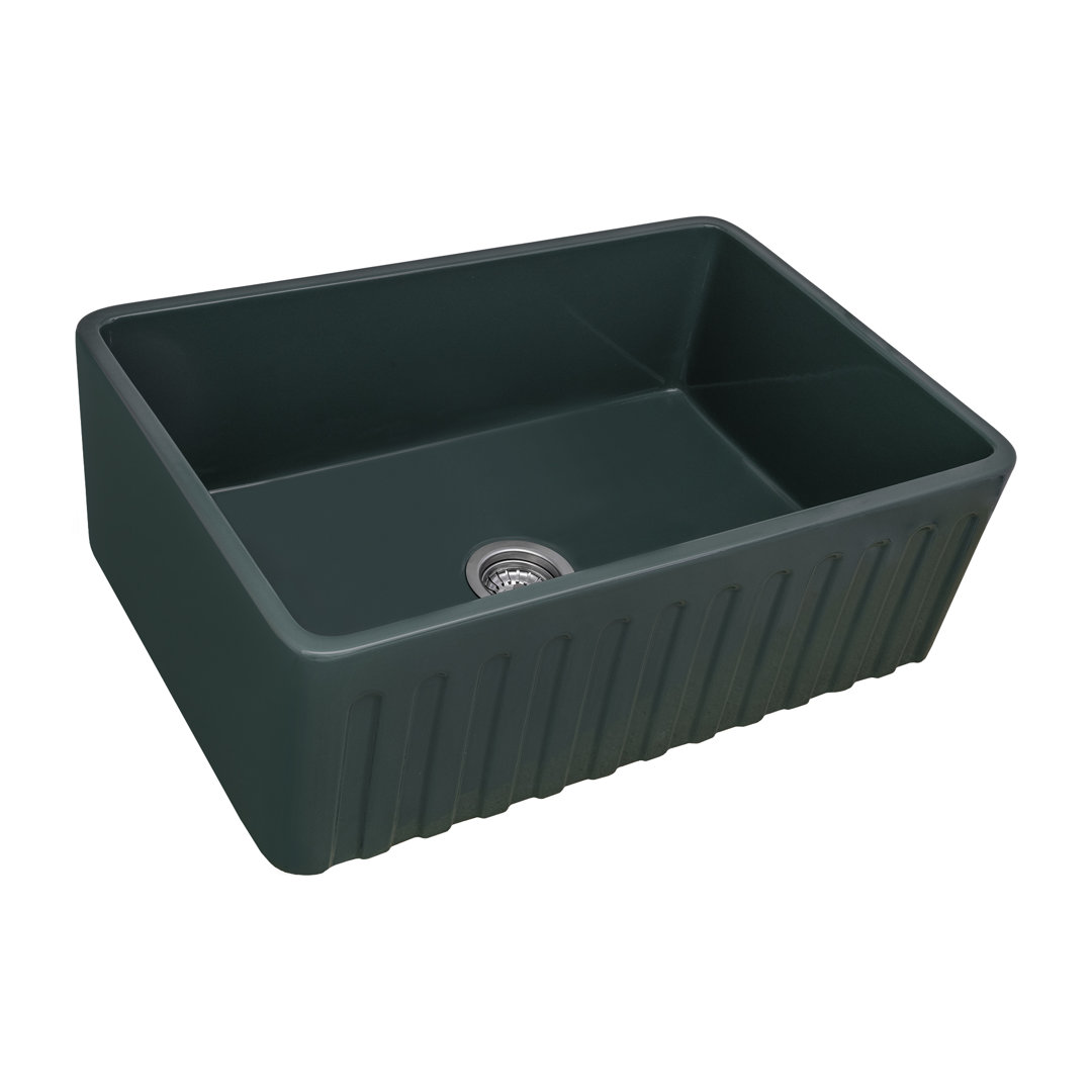 Ruvati 30 x 20 inch Fireclay Reversible Farmhouse Apron-Front Kitchen Sink - Emerald Green Ruvati