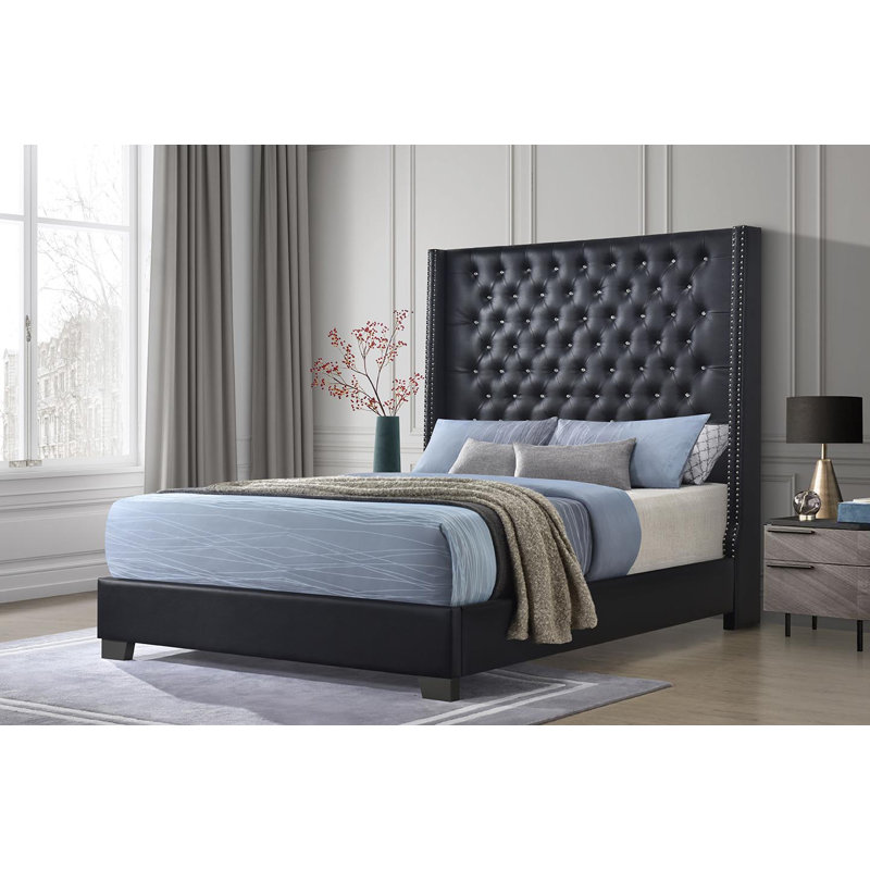 Paoquin Upholstered Wingback Bed, King, Black