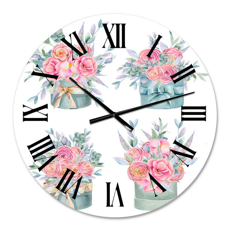 Collection de roses roses - Horloge murale maison de campagne, Moyenne