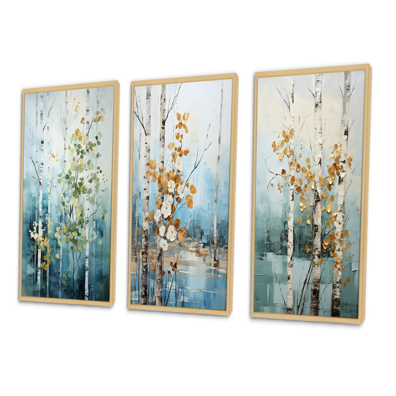 «Birch Woods Whispering Winds III», 3 pièces, Encadré naturel, H 32 po x l 48 po