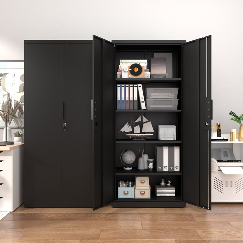 Grande armoire de rangement en métal avec portes et tablettes réglables, armoire de rangement verrouillable 70,8 po avec serrure pour bureau à domicile, garage, école