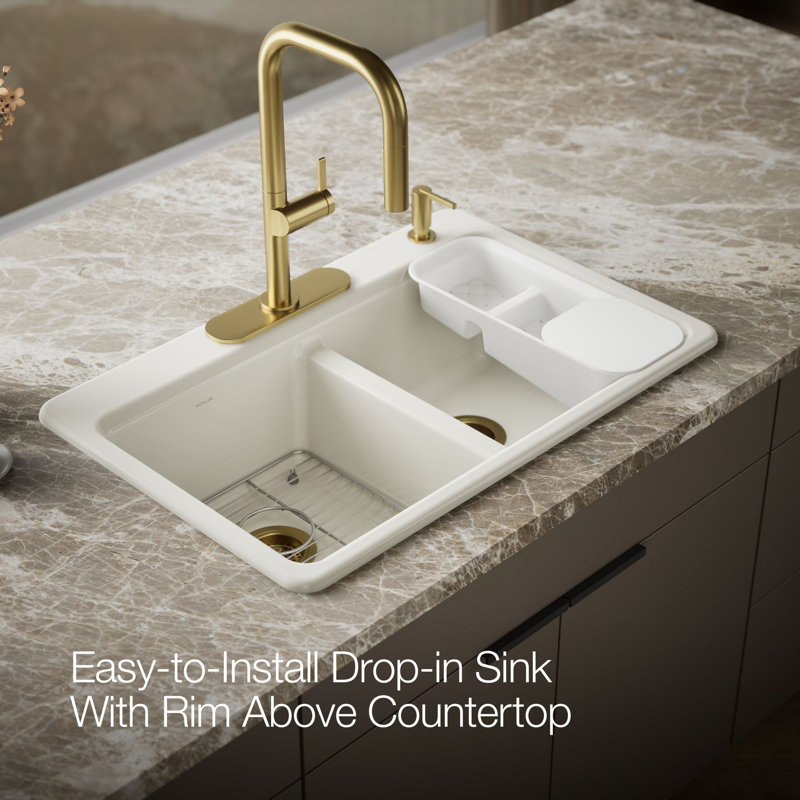 Riverby® 33" Top-Mount Double-Bowl Workstation Kitchen Sink, Biscuit