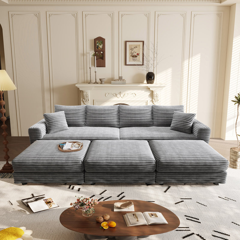 Canapé modulaire surdimensionné en velours côtelé 7 places, Gris