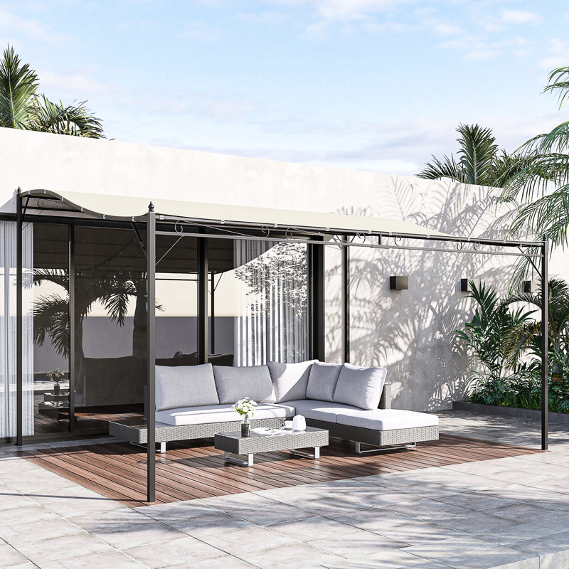Pavillon de jardin pergola 10 pi x 13 pi avec structure en acier. Weather - Auvent. Abat-jour de terrasse, blanc crème, pavillon de jardin avec trous de drainage. Cadre, écran. Pour le jardin, la terrasse. Blanc