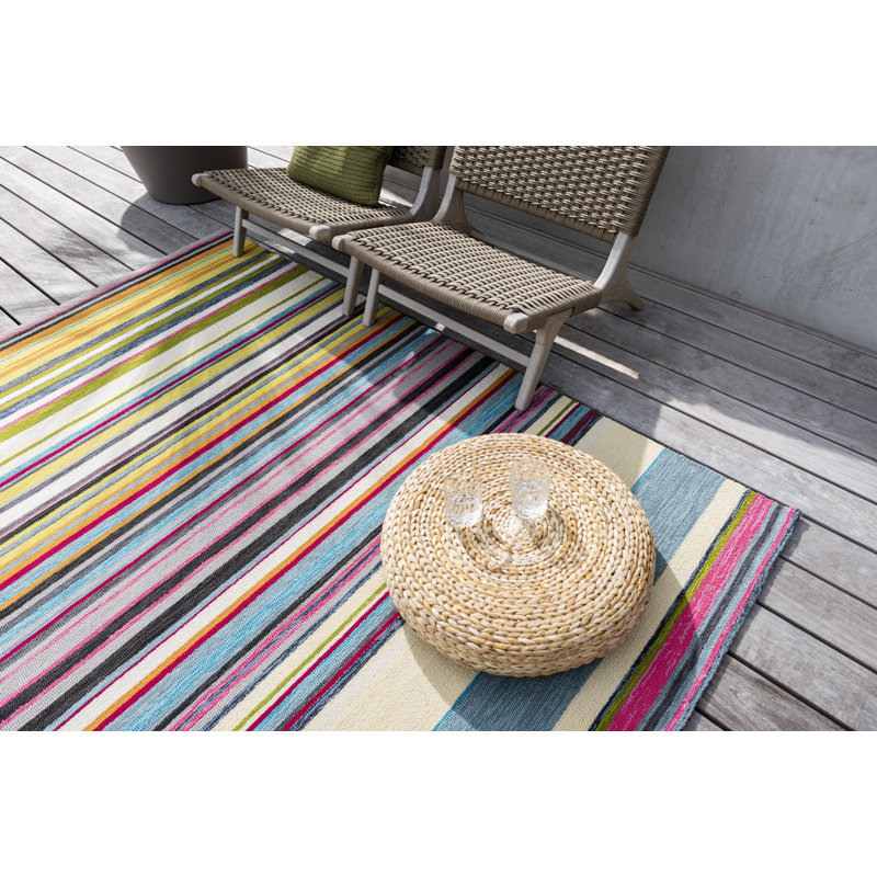 Hand Hooked Striped Area Rug, Rectangle 6'7" x 9'2"
