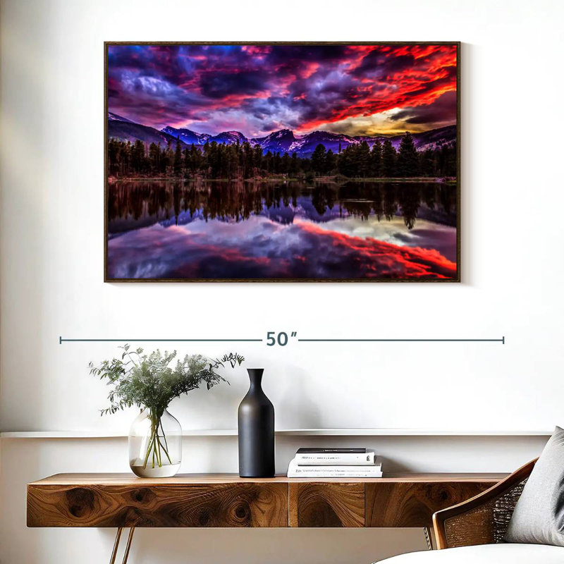 Rocky Mountain Reflection, Floating Frame Walnut, 40" X 27"