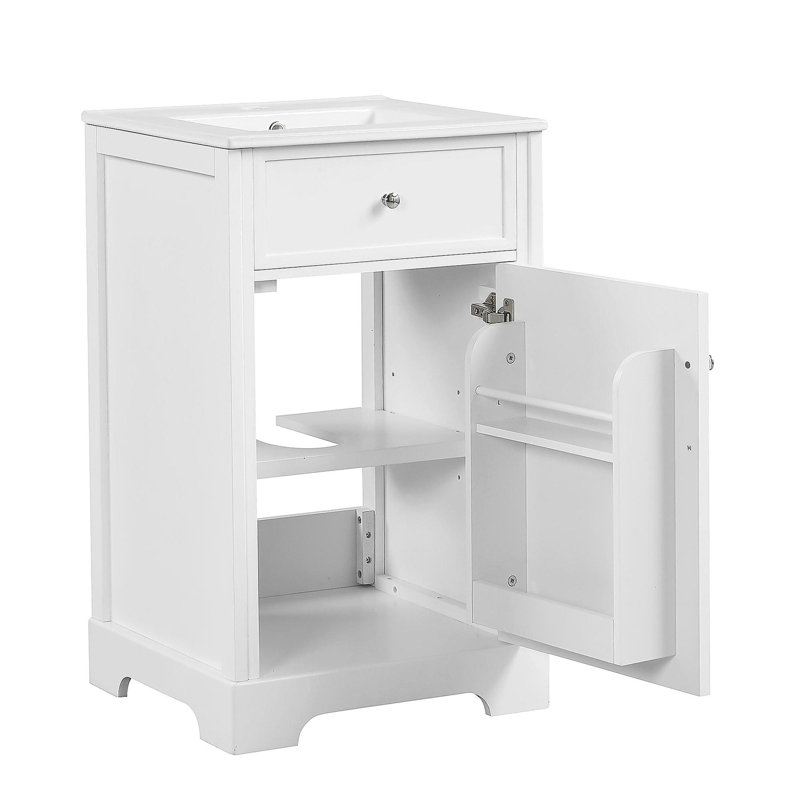 Lavabo de salle de bain de 20 pouces avec lavabo, armoire de salle de bain avec portes à fermeture douce, tablettes de rangement et tablettes réglables