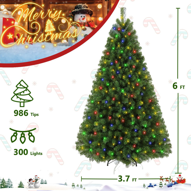 6ft Pre-Lit Artificial Christmas Tree with Stand and Multi-Color Lights