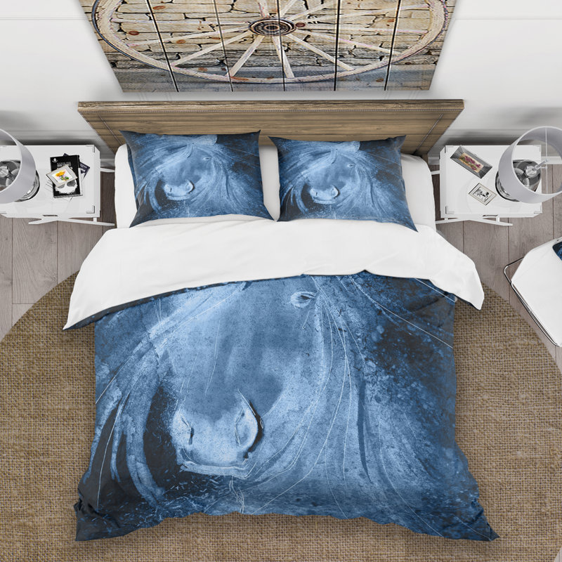Ensemble de housse de couette Farmhouse Horse Animals - Microfibre de polyester, bleu