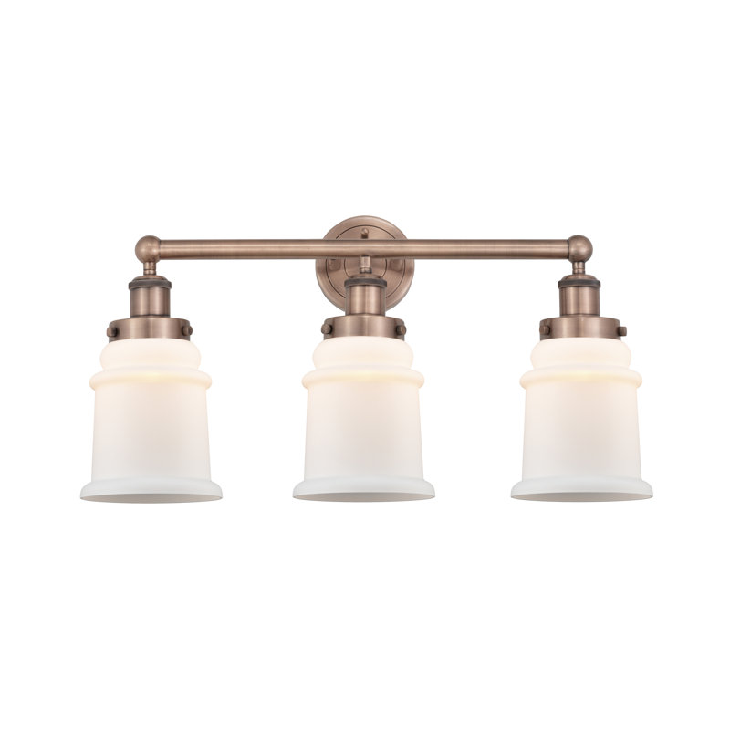 Éclairage pour meuble-lavabo de salle de bain 3 lumières Cailen de la collection Edison, Blanc mat, Cuivre antique