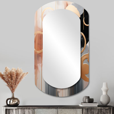 Gold and white Abstract Shapes harmony I - Abstract Shapes Cylinder Wall Mirror, Gold Asymmetrical Decorative Mirror, Printed Metal Art