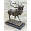 Renne, wapiti, caribou, bronze, statue en métal, sculpture, décor animalier sur base de marbre