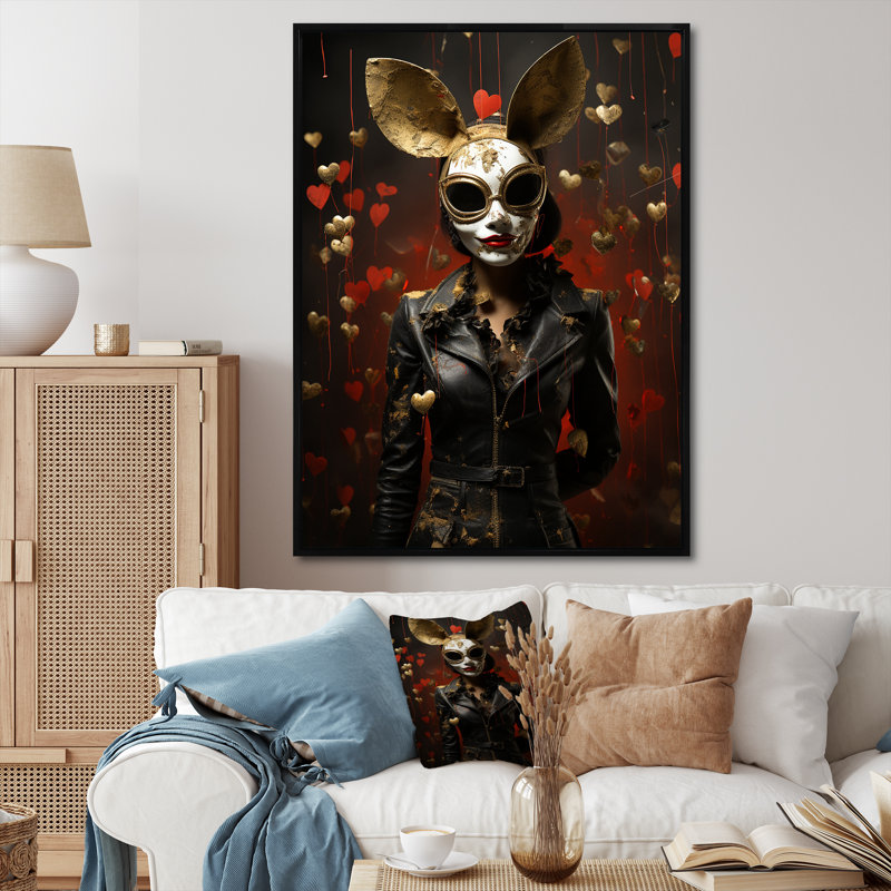 «Bunny Bank Robber Street Art II», reproduction d'art abstrait mural, Cadre flottant noir, H 44 po x l 34 po x P 1,5 po