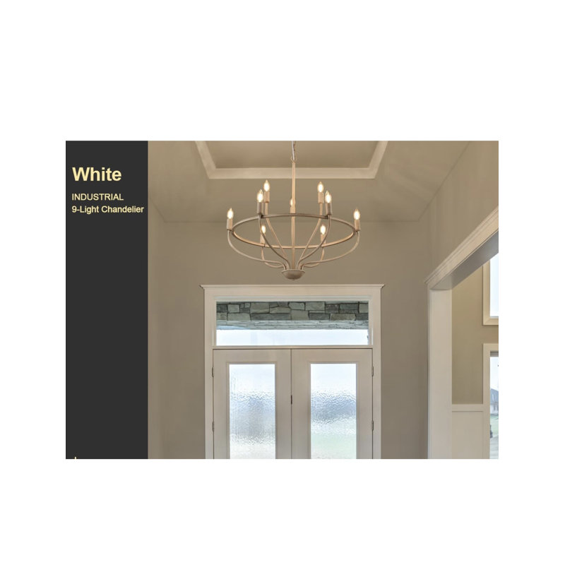 Lustre rond blanc rustique 9 lumières 28,35 po Farmhouse