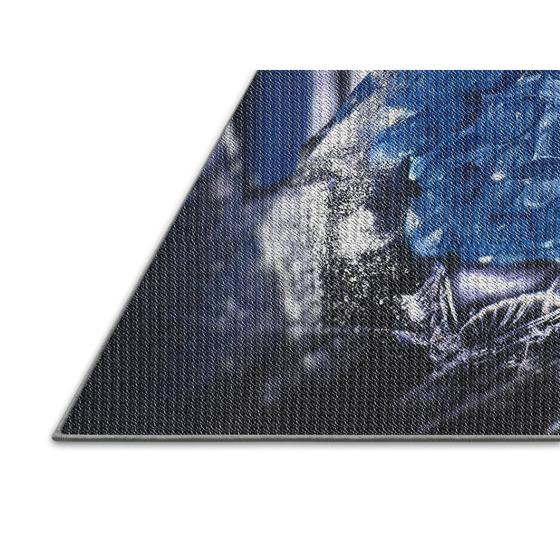Tapis bleu et noir à motif abstrait, Rectangle 5 pi x 8 pi