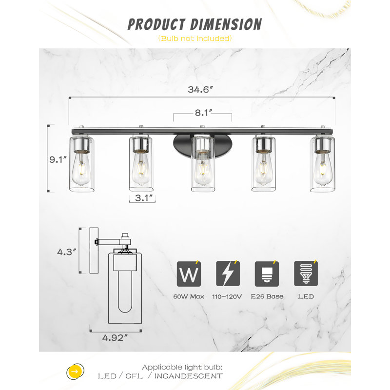 Éclairage pour meuble-lavabo 5 lumières Thekla