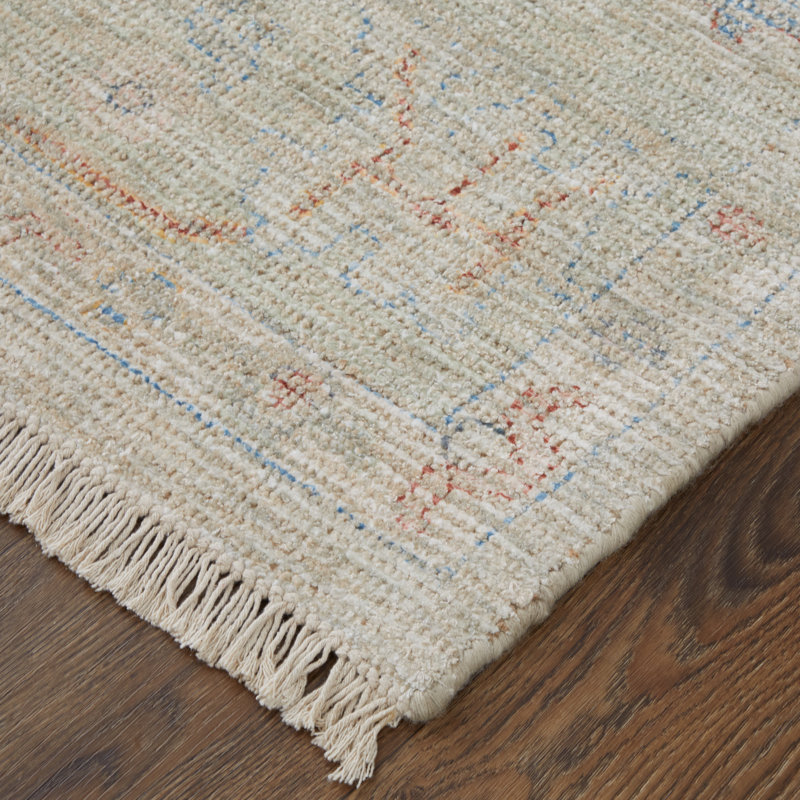 Handmade Blue and Tan Wool Rectangular Accent Rug