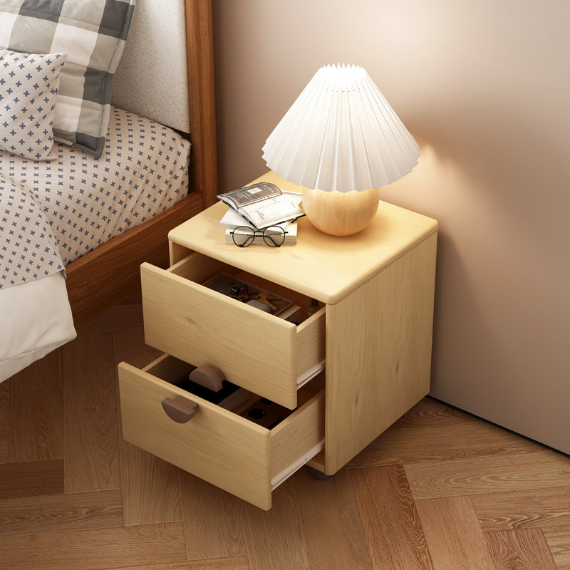  Commode 2 tiroirs en bois massif, Naturel