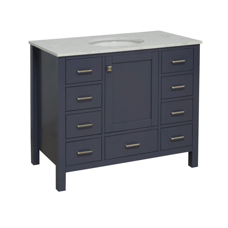 Ensemble de meuble-lavabo simple 42 po Claudett, Carrare d'ingénierie, Gris marine